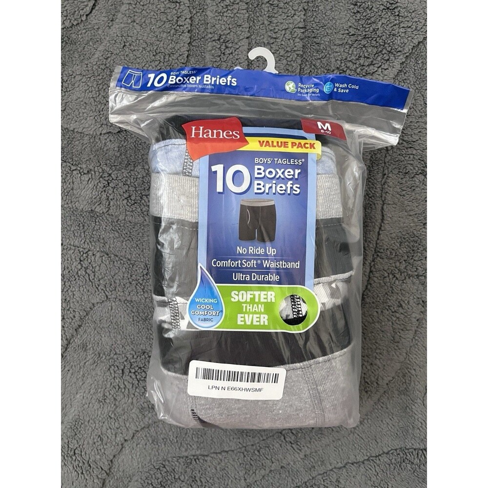 New 10 Pack Hanes Boys Boxer Brief Underwear Size Medium (8-10)